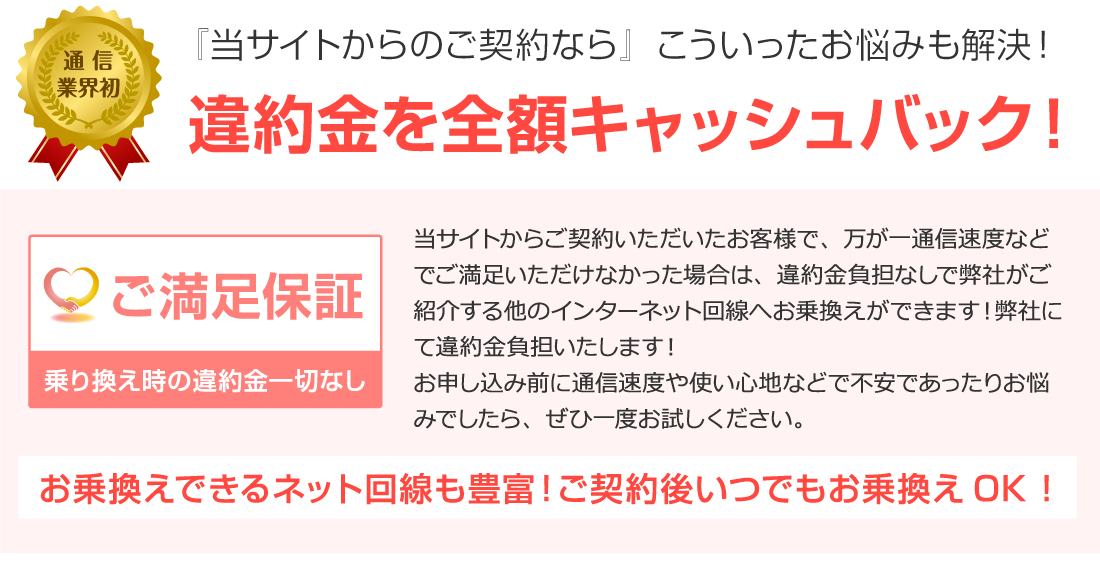 違約金を全額キャッシュバック!